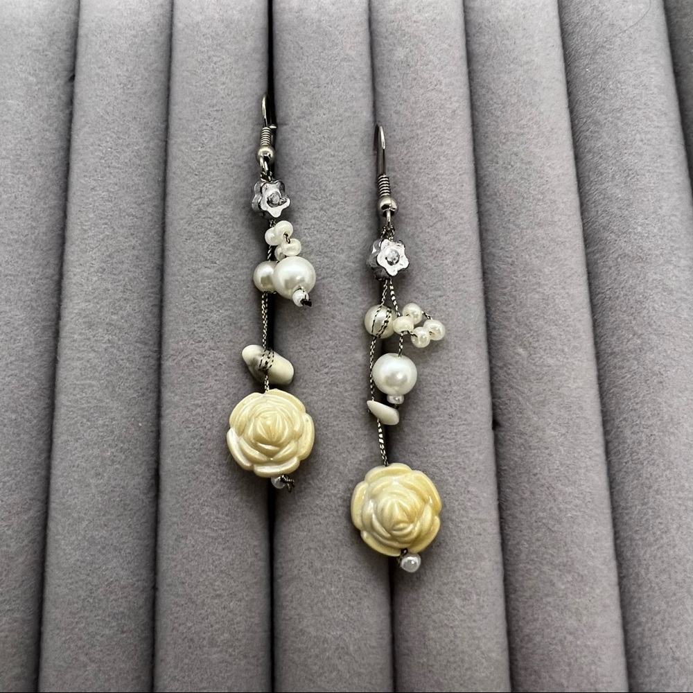 3/$20 Rose and Pearl & Stone Dangle Earrings